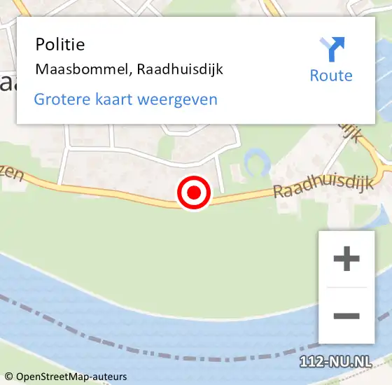 Locatie op kaart van de 112 melding: Politie Maasbommel, Raadhuisdijk op 5 september 2023 18:32