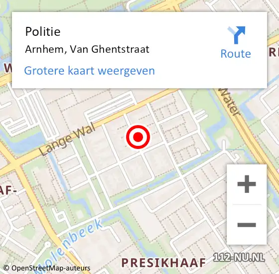 Locatie op kaart van de 112 melding: Politie Arnhem, Van Ghentstraat op 5 september 2023 18:33
