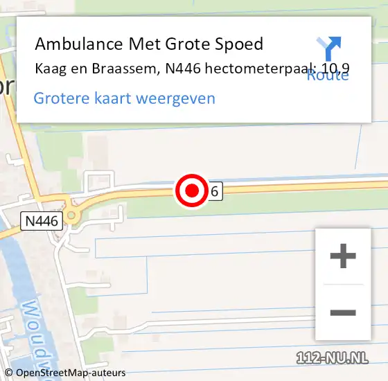 Locatie op kaart van de 112 melding: Ambulance Met Grote Spoed Naar Kaag en Braassem, N446 hectometerpaal: 10,9 op 5 september 2023 19:58