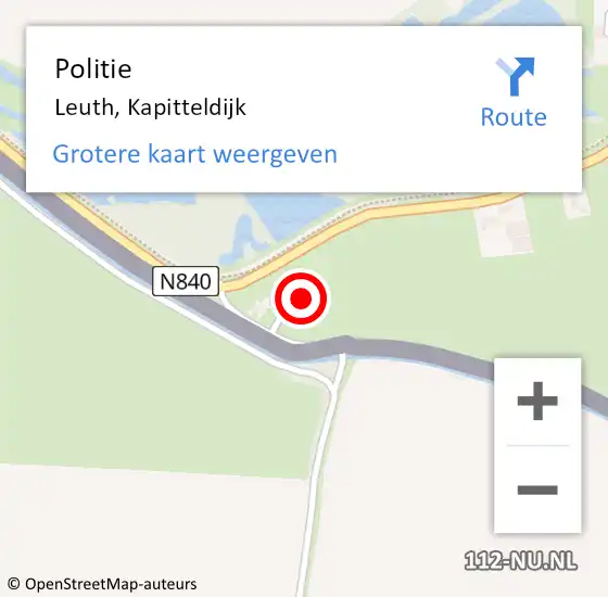 Locatie op kaart van de 112 melding: Politie Leuth, Kapitteldijk op 5 september 2023 21:32