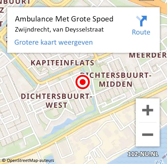 Locatie op kaart van de 112 melding: Ambulance Met Grote Spoed Naar Zwijndrecht, van Deysselstraat op 6 september 2023 01:31
