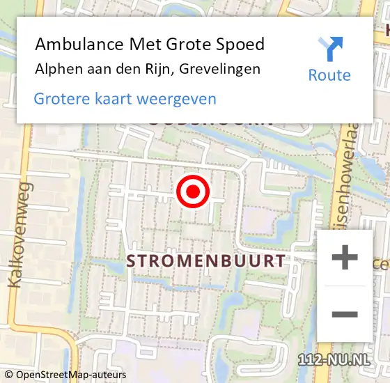 Locatie op kaart van de 112 melding: Ambulance Met Grote Spoed Naar Alphen aan den Rijn, Grevelingen op 6 september 2023 02:49