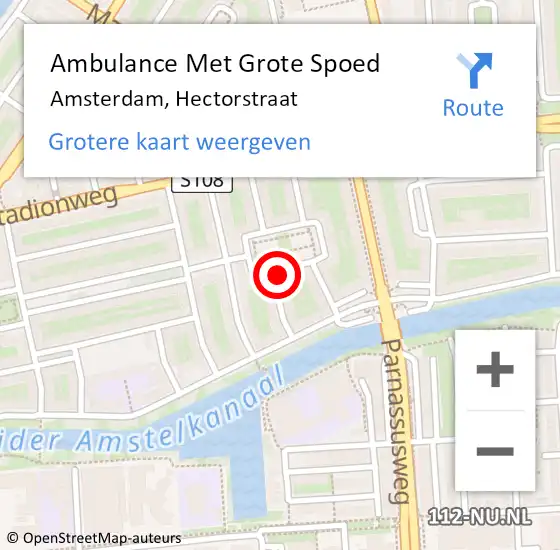 Locatie op kaart van de 112 melding: Ambulance Met Grote Spoed Naar Amsterdam, Hectorstraat op 6 september 2023 06:47