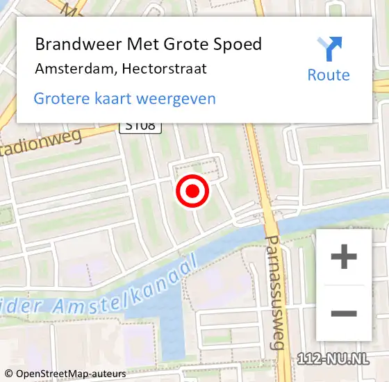 Locatie op kaart van de 112 melding: Brandweer Met Grote Spoed Naar Amsterdam, Hectorstraat op 6 september 2023 06:48