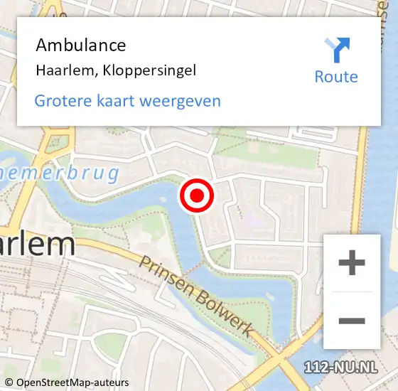 Locatie op kaart van de 112 melding: Ambulance Haarlem, Kloppersingel op 6 september 2023 07:13