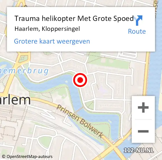 Locatie op kaart van de 112 melding: Trauma helikopter Met Grote Spoed Naar Haarlem, Kloppersingel op 6 september 2023 07:15