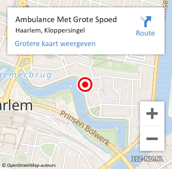 Locatie op kaart van de 112 melding: Ambulance Met Grote Spoed Naar Haarlem, Kloppersingel op 6 september 2023 07:15