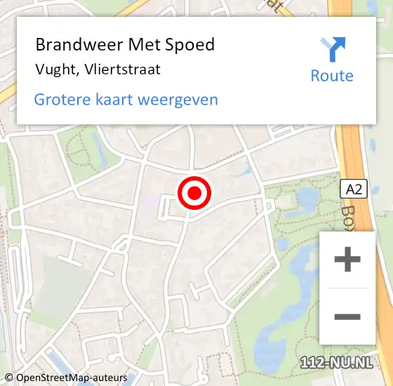 Locatie op kaart van de 112 melding: Brandweer Met Spoed Naar Vught, Vliertstraat op 6 september 2023 08:04