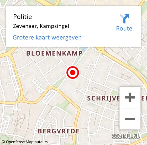Locatie op kaart van de 112 melding: Politie Zevenaar, Kampsingel op 6 september 2023 11:24