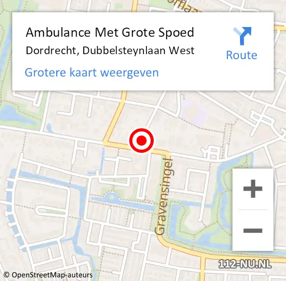 Locatie op kaart van de 112 melding: Ambulance Met Grote Spoed Naar Dordrecht, Dubbelsteynlaan West op 6 september 2023 13:41