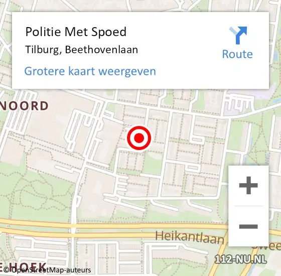 Locatie op kaart van de 112 melding: Politie Met Spoed Naar Tilburg, Beethovenlaan op 6 september 2023 13:51