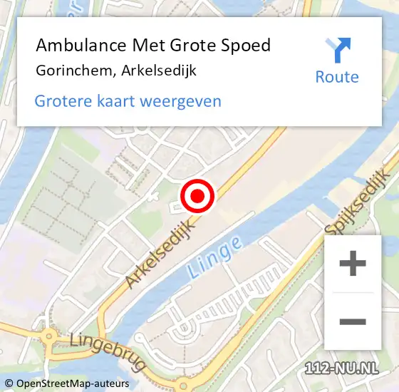 Locatie op kaart van de 112 melding: Ambulance Met Grote Spoed Naar Gorinchem, Arkelsedijk op 6 september 2023 14:17