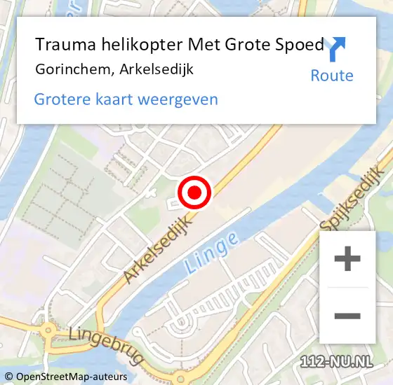 Locatie op kaart van de 112 melding: Trauma helikopter Met Grote Spoed Naar Gorinchem, Arkelsedijk op 6 september 2023 14:18