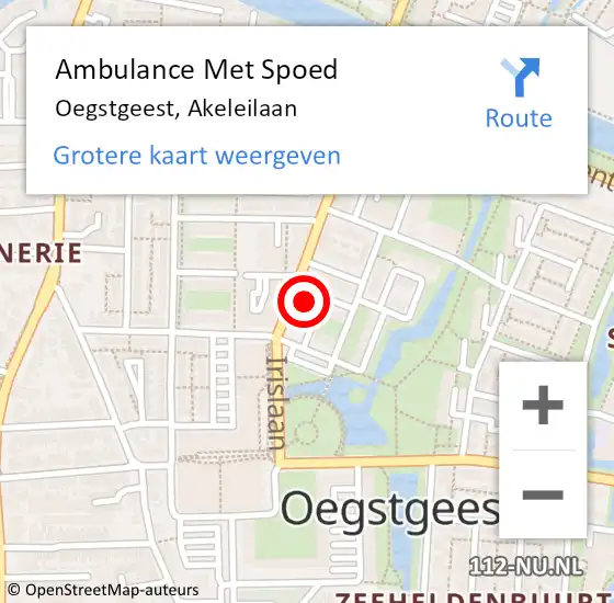 Locatie op kaart van de 112 melding: Ambulance Met Spoed Naar Oegstgeest, Akeleilaan op 6 september 2023 16:02