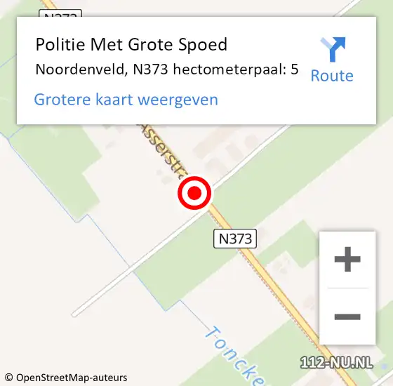 Locatie op kaart van de 112 melding: Politie Met Grote Spoed Naar Noordenveld, N373 hectometerpaal: 5 op 6 september 2023 16:21