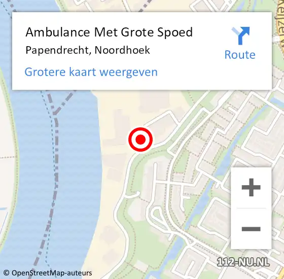 Locatie op kaart van de 112 melding: Ambulance Met Grote Spoed Naar Papendrecht, Noordhoek op 6 september 2023 16:27