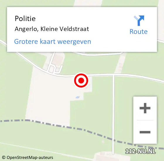 Locatie op kaart van de 112 melding: Politie Angerlo, Kleine Veldstraat op 6 september 2023 16:50