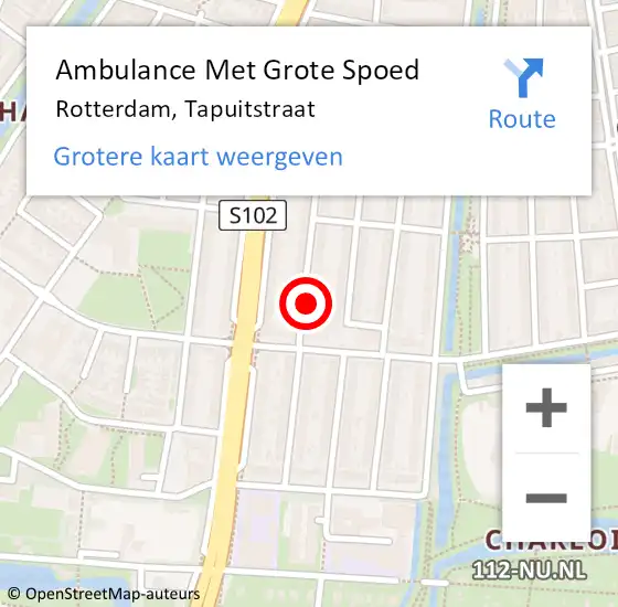 Locatie op kaart van de 112 melding: Ambulance Met Grote Spoed Naar Rotterdam, Tapuitstraat op 6 september 2023 17:02