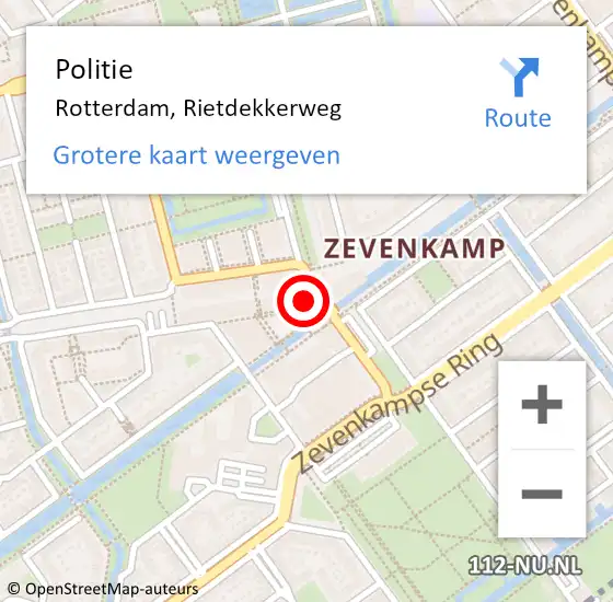 Locatie op kaart van de 112 melding: Politie Rotterdam, Rietdekkerweg op 6 september 2023 17:20
