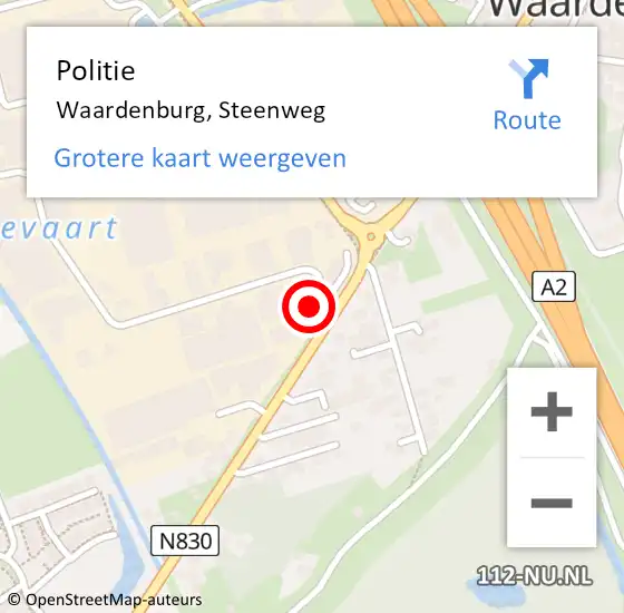 Locatie op kaart van de 112 melding: Politie Waardenburg, Steenweg op 6 september 2023 18:14