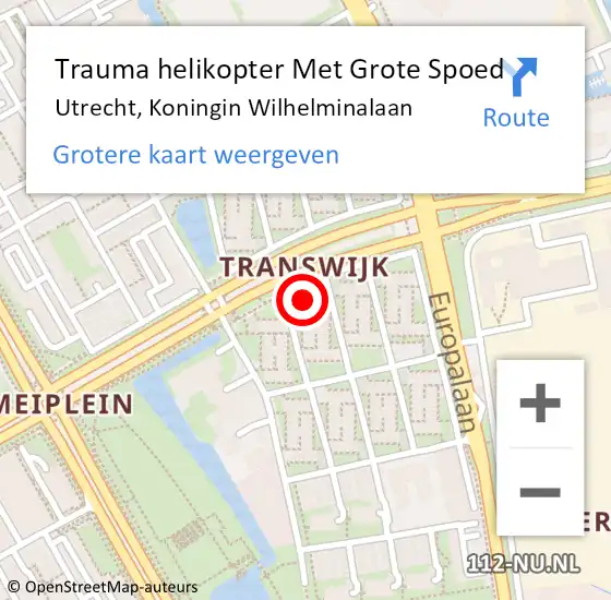 Locatie op kaart van de 112 melding: Trauma helikopter Met Grote Spoed Naar Utrecht, Koningin Wilhelminalaan op 6 september 2023 21:03