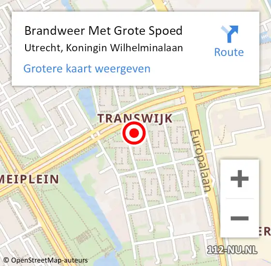 Locatie op kaart van de 112 melding: Brandweer Met Grote Spoed Naar Utrecht, Koningin Wilhelminalaan op 6 september 2023 21:06