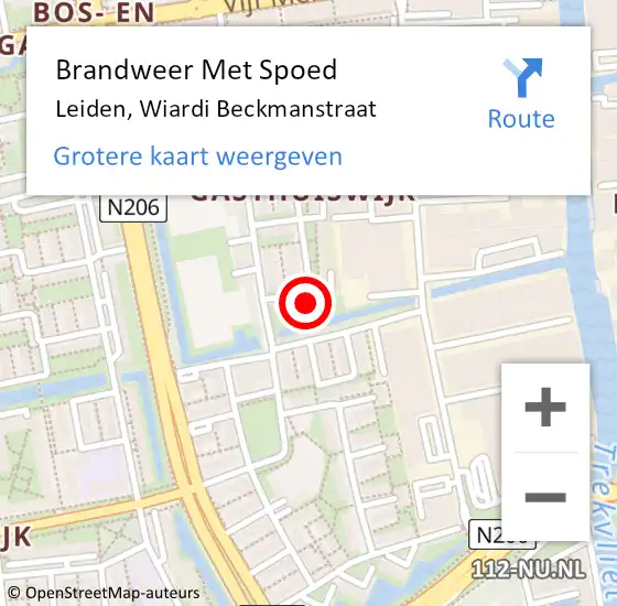 Locatie op kaart van de 112 melding: Brandweer Met Spoed Naar Leiden, Wiardi Beckmanstraat op 6 september 2023 22:19