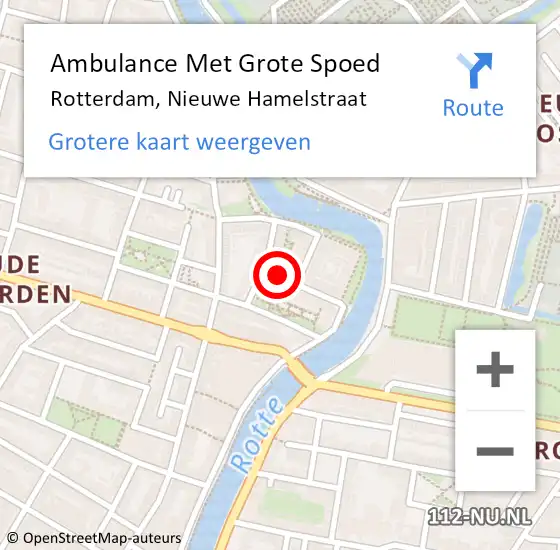 Locatie op kaart van de 112 melding: Ambulance Met Grote Spoed Naar Rotterdam, Nieuwe Hamelstraat op 6 september 2023 22:29