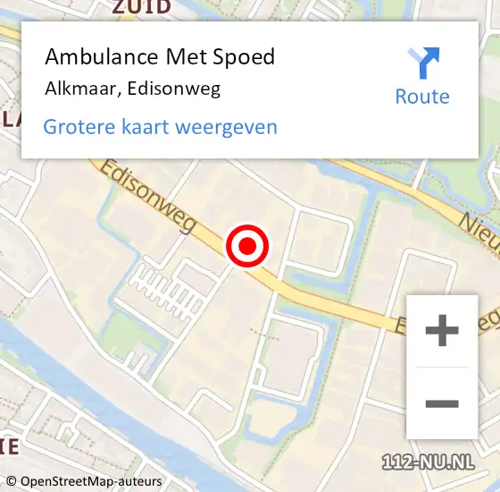 Locatie op kaart van de 112 melding: Ambulance Met Spoed Naar Alkmaar, Edisonweg op 7 september 2023 06:28