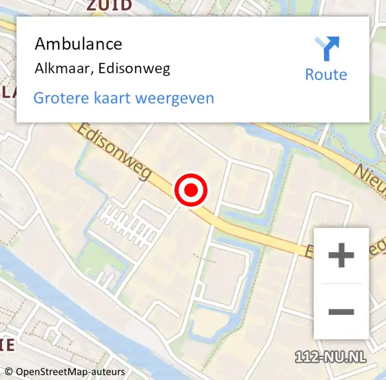 Locatie op kaart van de 112 melding: Ambulance Alkmaar, Edisonweg op 7 september 2023 06:28