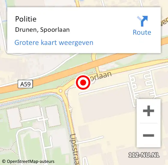 Locatie op kaart van de 112 melding: Politie Drunen, Spoorlaan op 7 september 2023 08:58