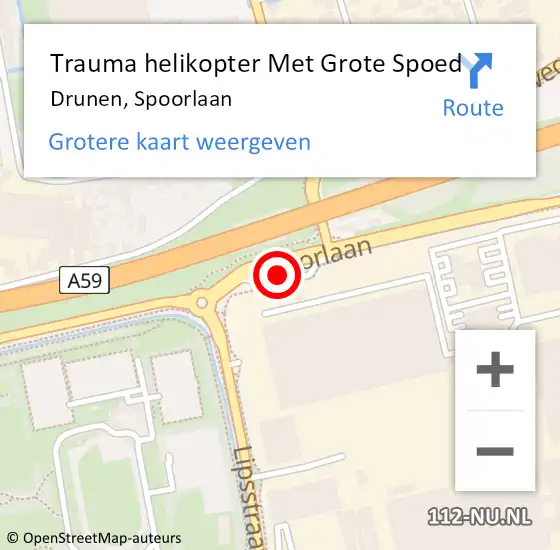 Locatie op kaart van de 112 melding: Trauma helikopter Met Grote Spoed Naar Drunen, Spoorlaan op 7 september 2023 09:00