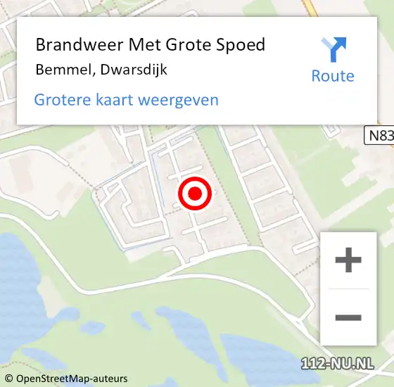 Locatie op kaart van de 112 melding: Brandweer Met Grote Spoed Naar Bemmel, Dwarsdijk op 7 september 2023 10:36
