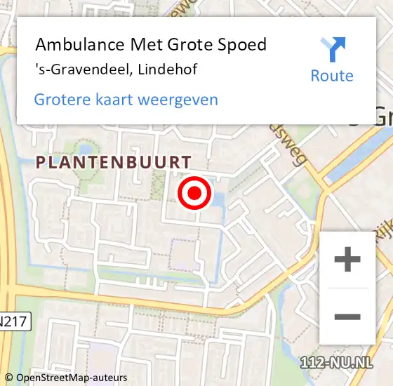 Locatie op kaart van de 112 melding: Ambulance Met Grote Spoed Naar 's-Gravendeel, Lindehof op 7 september 2023 10:59