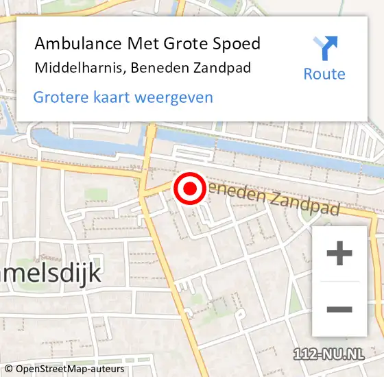 Locatie op kaart van de 112 melding: Ambulance Met Grote Spoed Naar Middelharnis, Beneden Zandpad op 7 september 2023 12:54