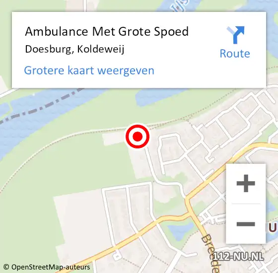 Locatie op kaart van de 112 melding: Ambulance Met Grote Spoed Naar Doesburg, Koldeweij op 7 september 2014 10:42