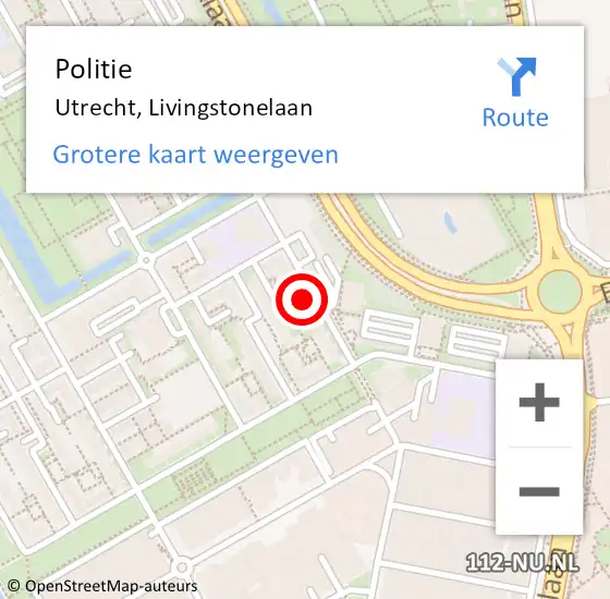Locatie op kaart van de 112 melding: Politie Utrecht, Livingstonelaan op 7 september 2023 13:46