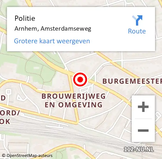 Locatie op kaart van de 112 melding: Politie Arnhem, Amsterdamseweg op 7 september 2023 14:39