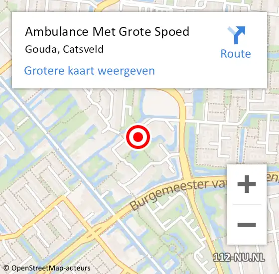 Locatie op kaart van de 112 melding: Ambulance Met Grote Spoed Naar Gouda, Catsveld op 7 september 2023 15:21