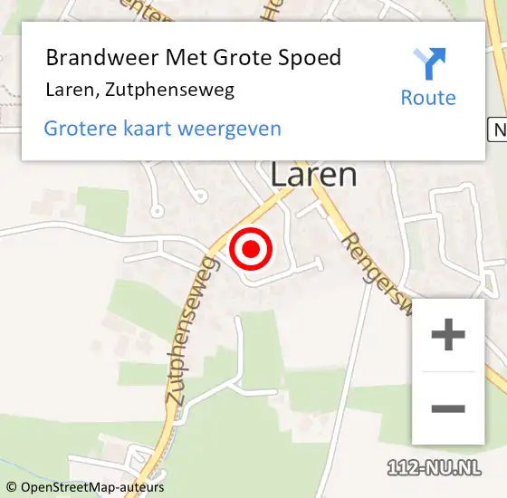 Locatie op kaart van de 112 melding: Brandweer Met Grote Spoed Naar Laren, Zutphenseweg op 7 september 2023 16:17