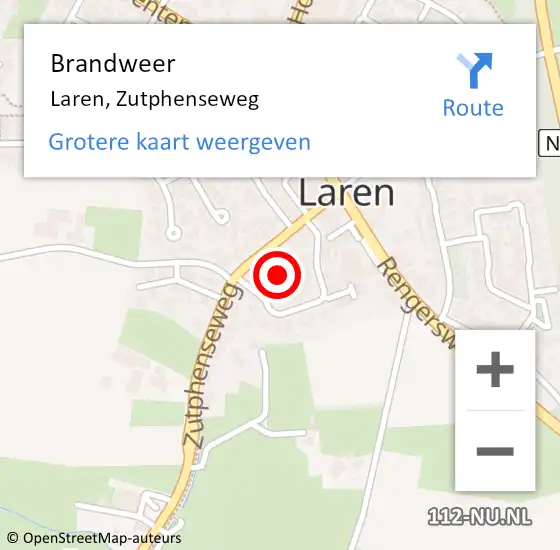 Locatie op kaart van de 112 melding: Brandweer Laren, Zutphenseweg op 7 september 2023 16:55