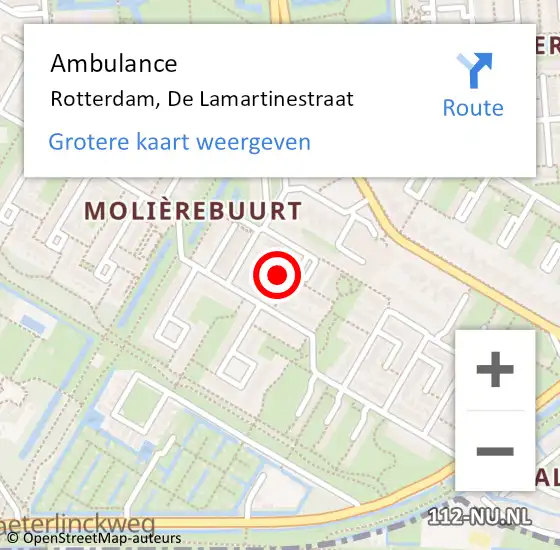 Locatie op kaart van de 112 melding: Ambulance Rotterdam, De Lamartinestraat op 7 september 2023 17:09