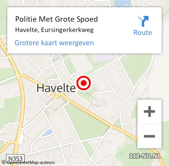 Locatie op kaart van de 112 melding: Politie Met Grote Spoed Naar Havelte, Eursingerkerkweg op 7 september 2023 17:34