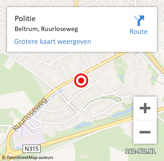 Locatie op kaart van de 112 melding: Politie Beltrum, Ruurloseweg op 7 september 2023 17:34