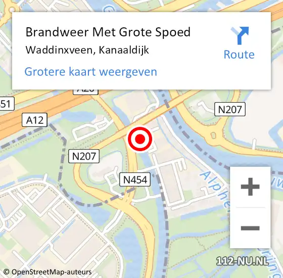Locatie op kaart van de 112 melding: Brandweer Met Grote Spoed Naar Waddinxveen, Kanaaldijk op 7 september 2023 18:36