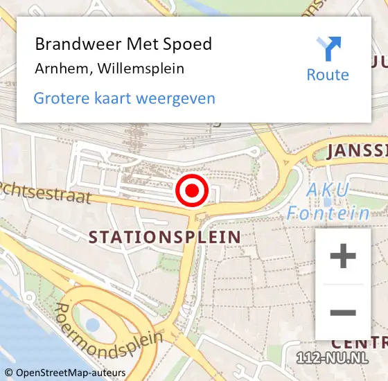 Locatie op kaart van de 112 melding: Brandweer Met Spoed Naar Arnhem, Willemsplein op 7 september 2023 20:01