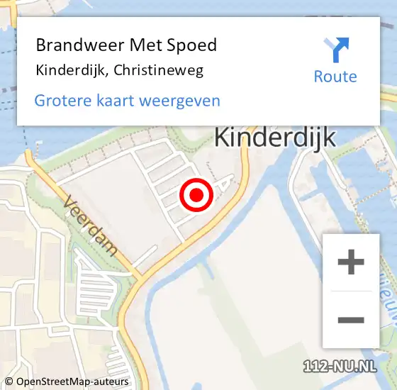 Locatie op kaart van de 112 melding: Brandweer Met Spoed Naar Kinderdijk, Christineweg op 7 september 2023 21:12