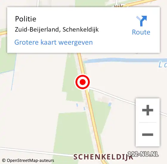 Locatie op kaart van de 112 melding: Politie Zuid-Beijerland, Schenkeldijk op 7 september 2023 21:42