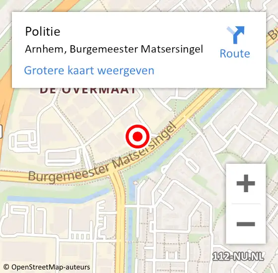 Locatie op kaart van de 112 melding: Politie Arnhem, Burgemeester Matsersingel op 7 september 2023 22:01