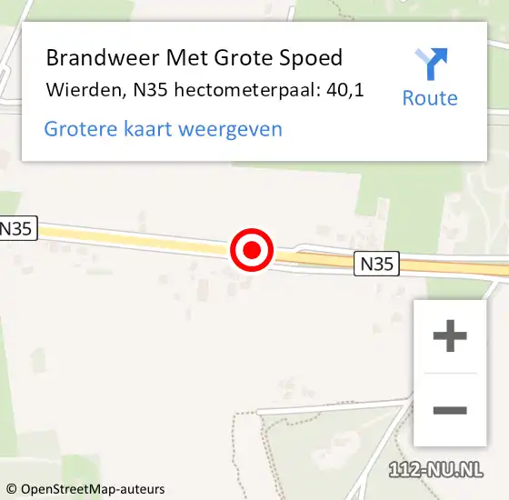 Locatie op kaart van de 112 melding: Brandweer Met Grote Spoed Naar Wierden, N35 hectometerpaal: 40,1 op 7 september 2023 23:03
